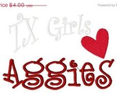 BIRTHDAY SALE Texas Girls Love Aggies Machine Embroidery Design 5 by 7