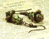 Montego Bay Earrings, Floral Czech Glass with Hand Colored Brass