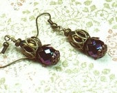 Kampala, Vintage Floral Inspired Earrings, Purple Crystal & Brass