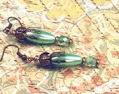 New Orleans, Vintage Floral Inspired Earrings Aqua and Brass