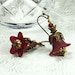 Deep Red Lucite Flower Earrings, Vintage Style, Bronze Czech Glass, Swarovski Crystals, Antiqued Brass
