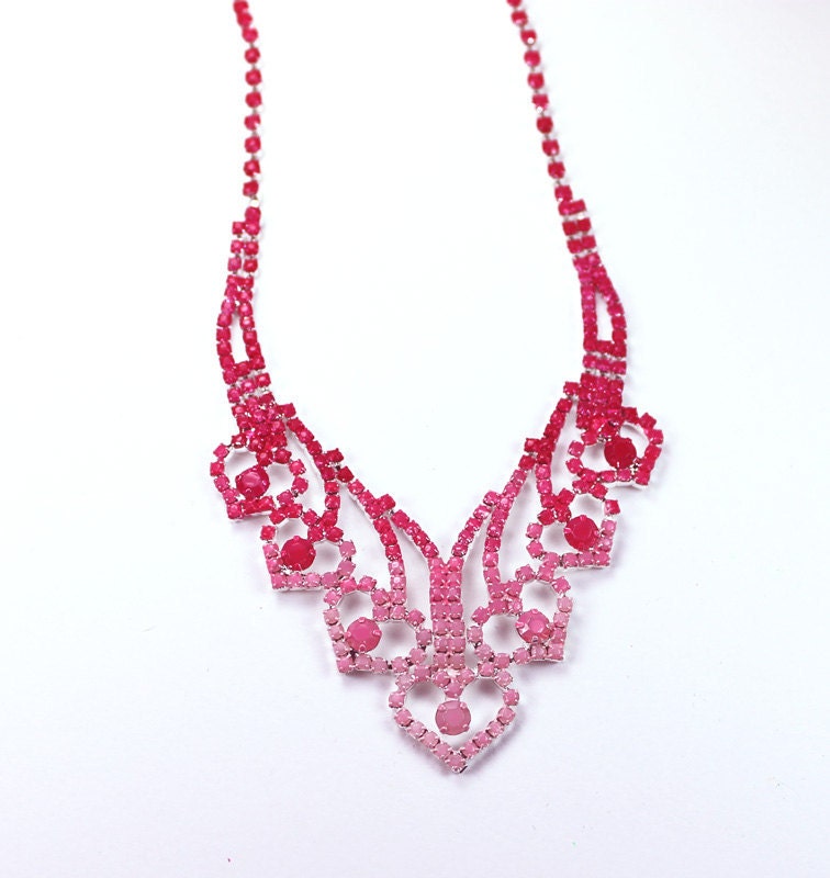 Painted Rhinestone Neon Pink Ombre Necklace