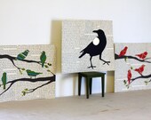 Set of 3 Custom Animal Collages: Choose Your Own Animals and Decorative Papers, Over Vintage Book Page Backgrounds, 8x10, Custom Nursery Art