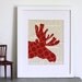 Moose Art, Moose Decor, Moose Head Silhouette, Antler Decor, Animal Silhouette, Red Moose Head Collage on Vintage Text