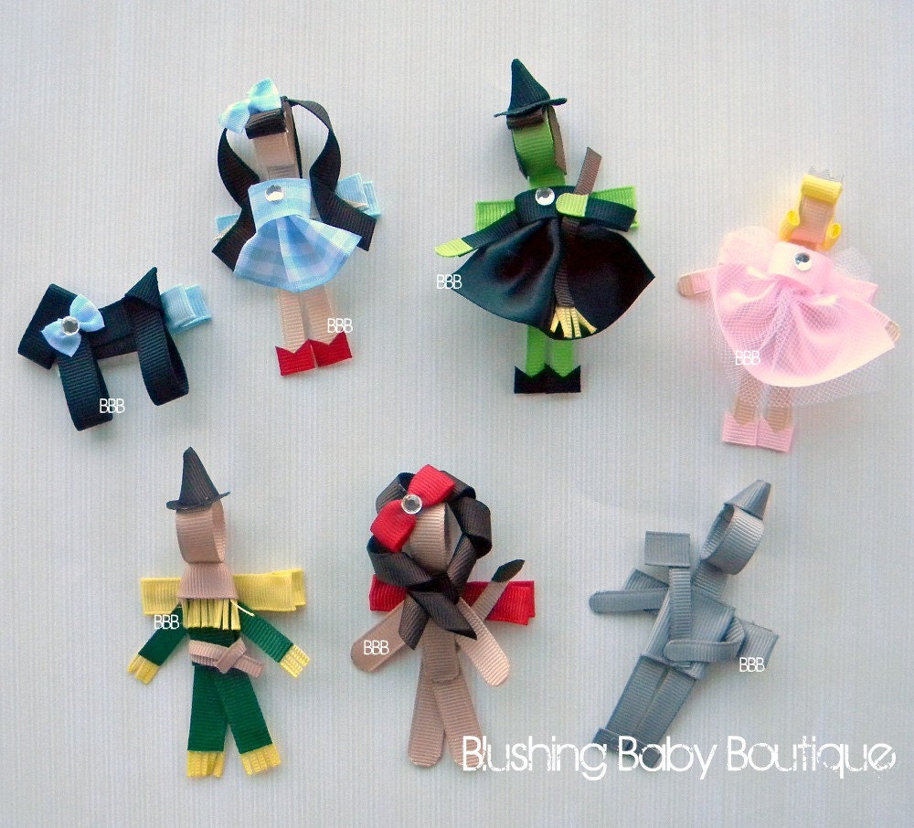 Inspired by the Wizard of Oz Hair Clip Set- Free Shipping to US ONLY- Dorothy- Glinda- Wicked Witch- Toto- Tin Man- Lion- Scarecrow