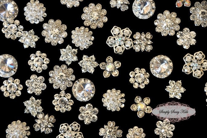 20pc set CLEAR Assorted Dainty Flatback Rhinestone Embellishment Button Brooches DIY wedding bridal favors bling invitations
