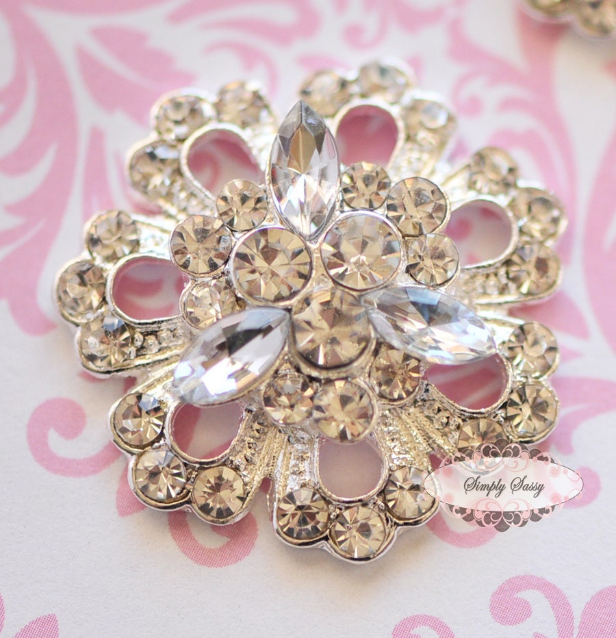 5 pcs RD116 SILVER Clear Rhinestone Metal Flat Back Embellishment Buttons flowers invitations favors bouquets napkins accessories hair clips