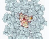 Original Drawing Heart Map Collage Print, Graph Paper, Lines - Limited Edition Print - 11.5 X 8