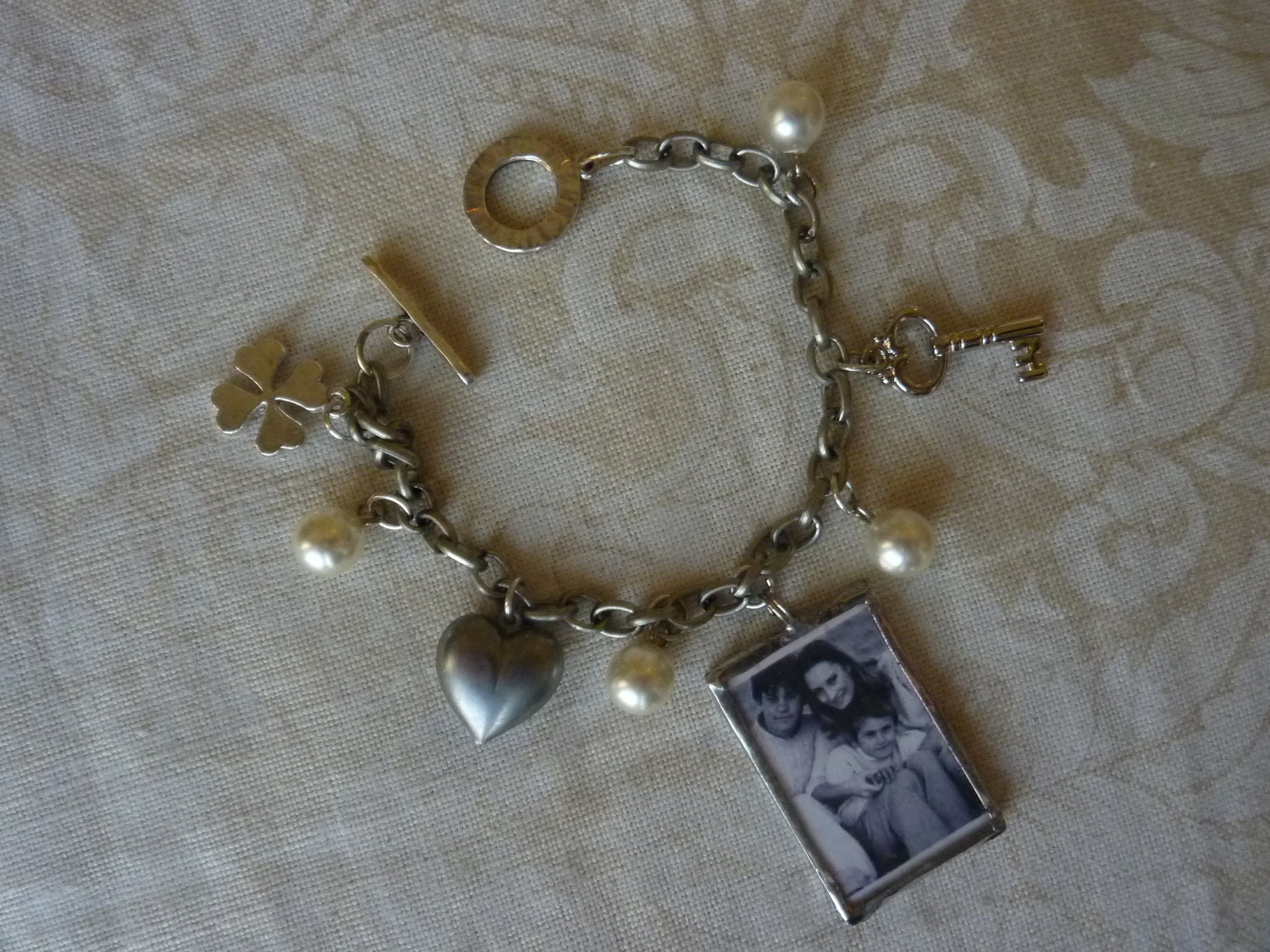 PERSONALIZED Soldered Charm Bracelet Photos with Pearls and Charms