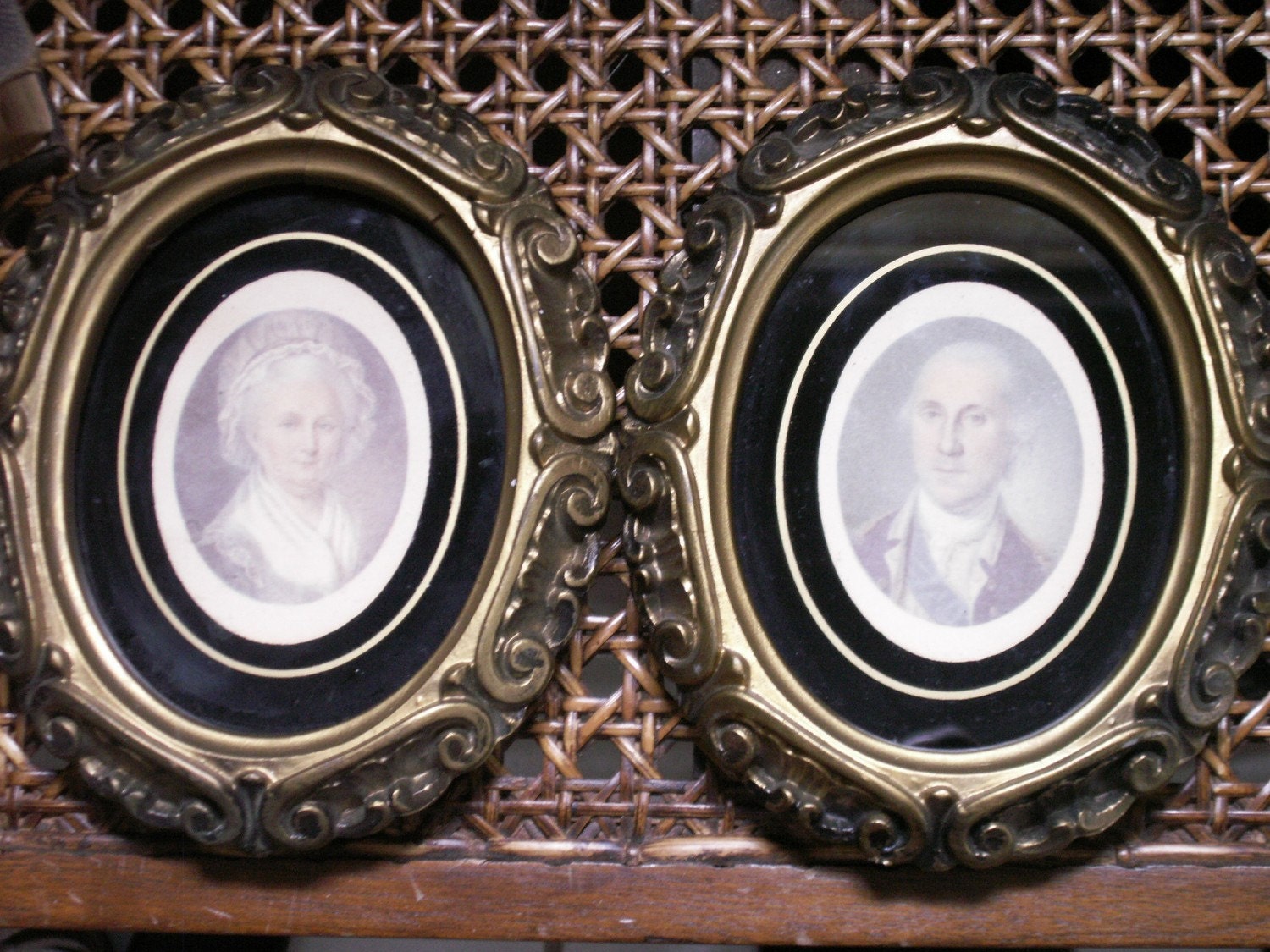 Pair of Small Framed Portraits George and Martha Washington