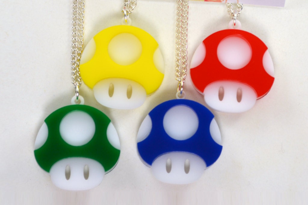 Nintendo Mario Power Up Mushroom Laser Cut Acrylic Necklace - Toad Toadie