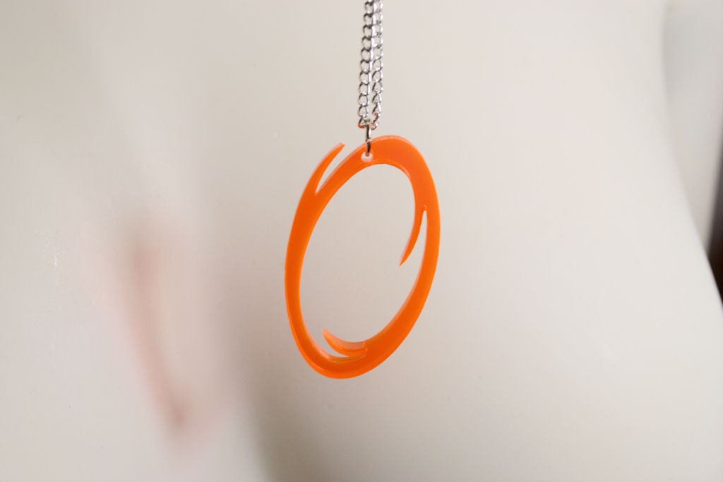 One Orange or Blue Portal Necklace - Laser Cut Acrylic Pendant Necklace - GLaDOS