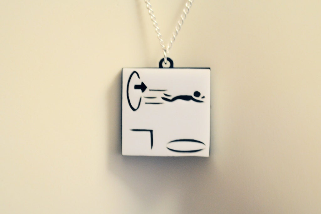 Five Portal Test Chamber Warning Icons Necklace - Super Unique Portal Fan Necklace - Laser Cut Stacked Acrylic Pendant