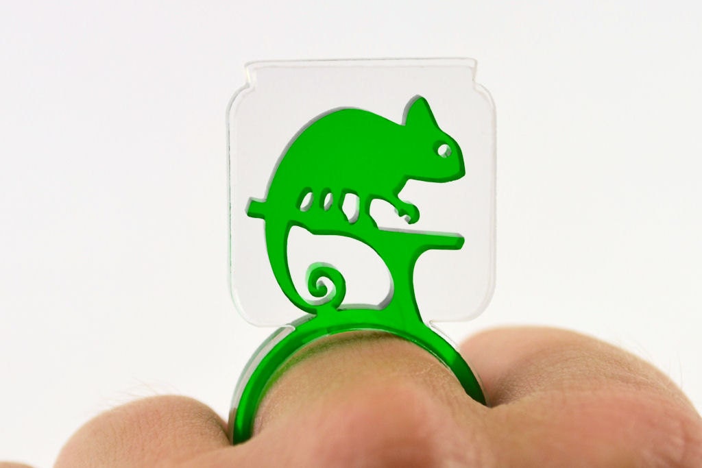 Chameleon in a Tank Laser Cut Acrylic Ring Set