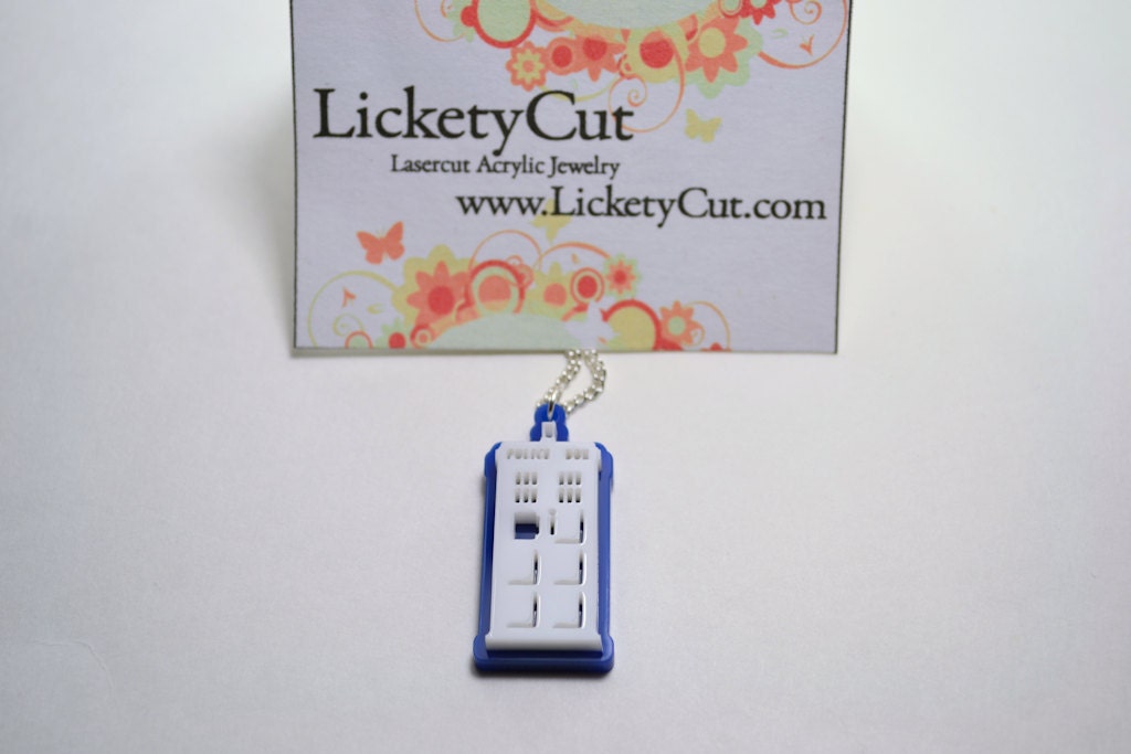 Dr. Who TARDIS Police Box Pendant Necklace - Laser Cut Acrylic