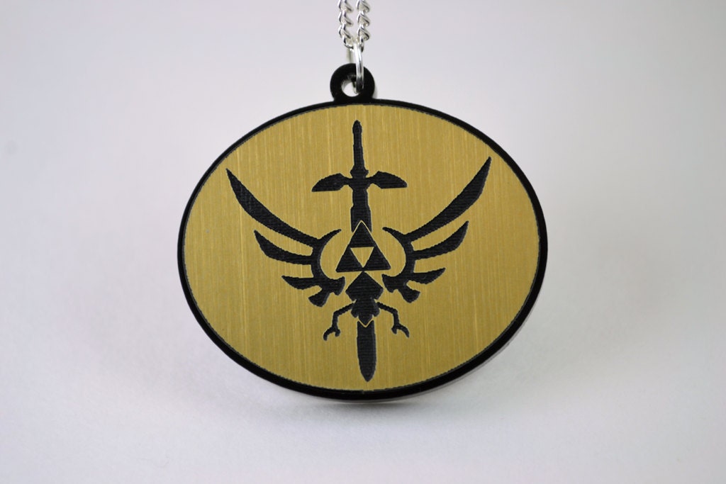 Legend of  Zelda Hylian Sword Necklace -  Laser Engraved Acrylic Medallion - Laser Cut