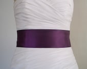 Ready to Ship AUBERGINE SIMPLIFIED - 3 Inch Plain Eggplant Purple Satin Bridal Sash