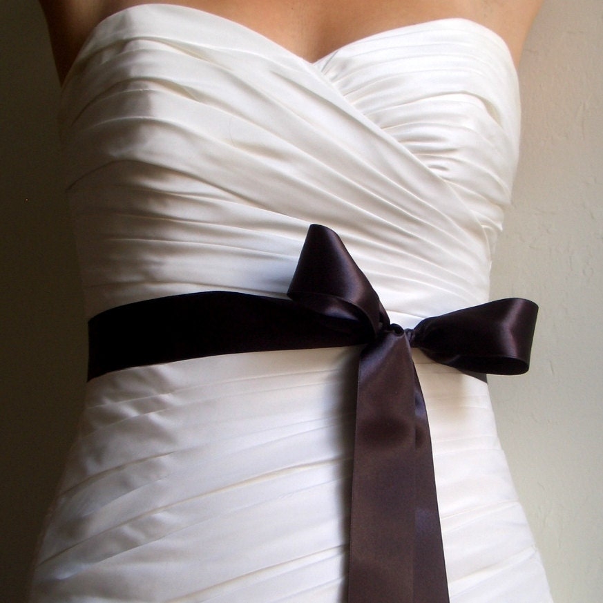Ready to Ship ESPRESSO - 1.5 Inch Simple Velvet Brown Satin Bridal Sash French Import