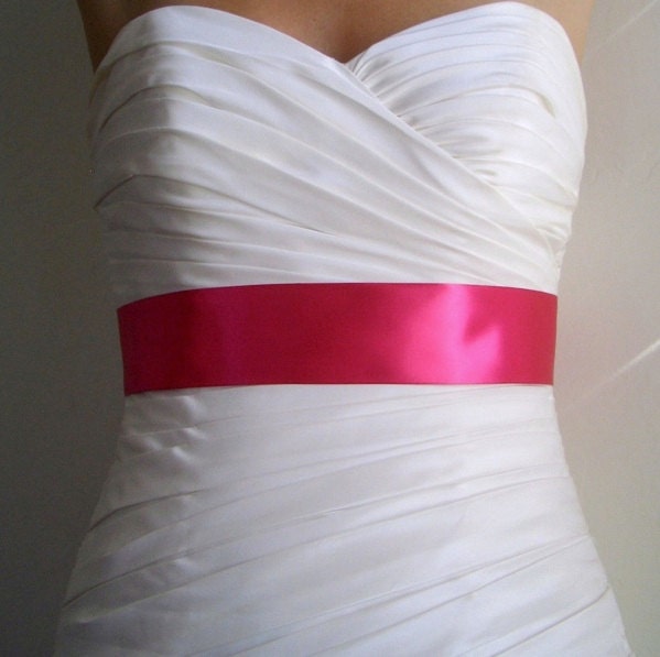 Fuchsia Sash - 2 Inch Fuchsia Simple Satin Bridal Sash Ready to Ship