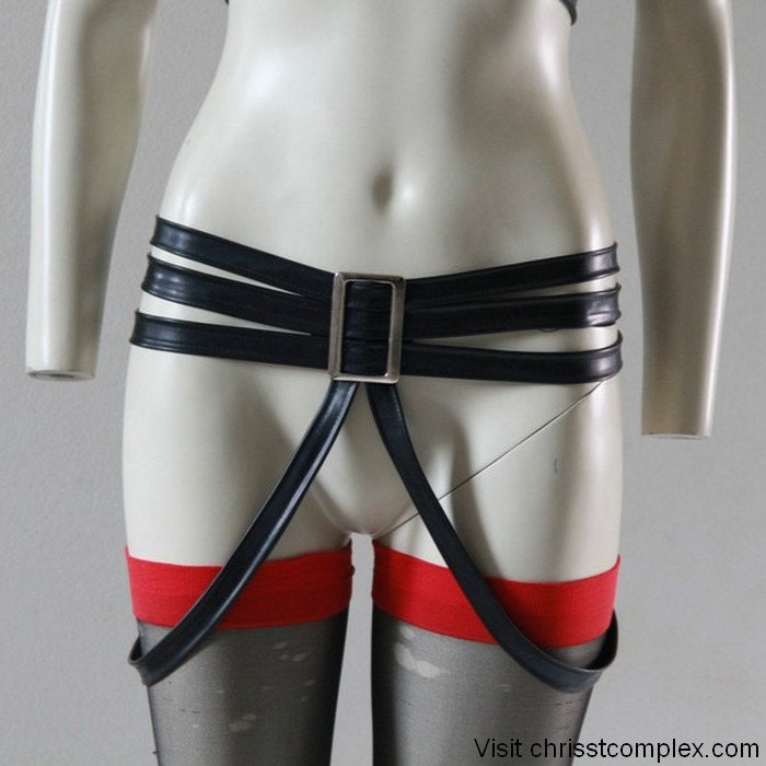 Latex Garter Belt Buckle Black Fetish Gothic Lady Gaga Cosplay Costume Steampunk - Chrisst - SPECIAL ETSY PRICE