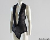 Bodysuit Lingerie Black Sheer Ruffle Kawaii Vest Perfect  Chrisst black Sheer bodysuit  Unique Fashion SPECIAL ETSY PRICE