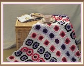 Crochet Blanket, pink, purple, white, berry,granny square, summer, picnic,throw,