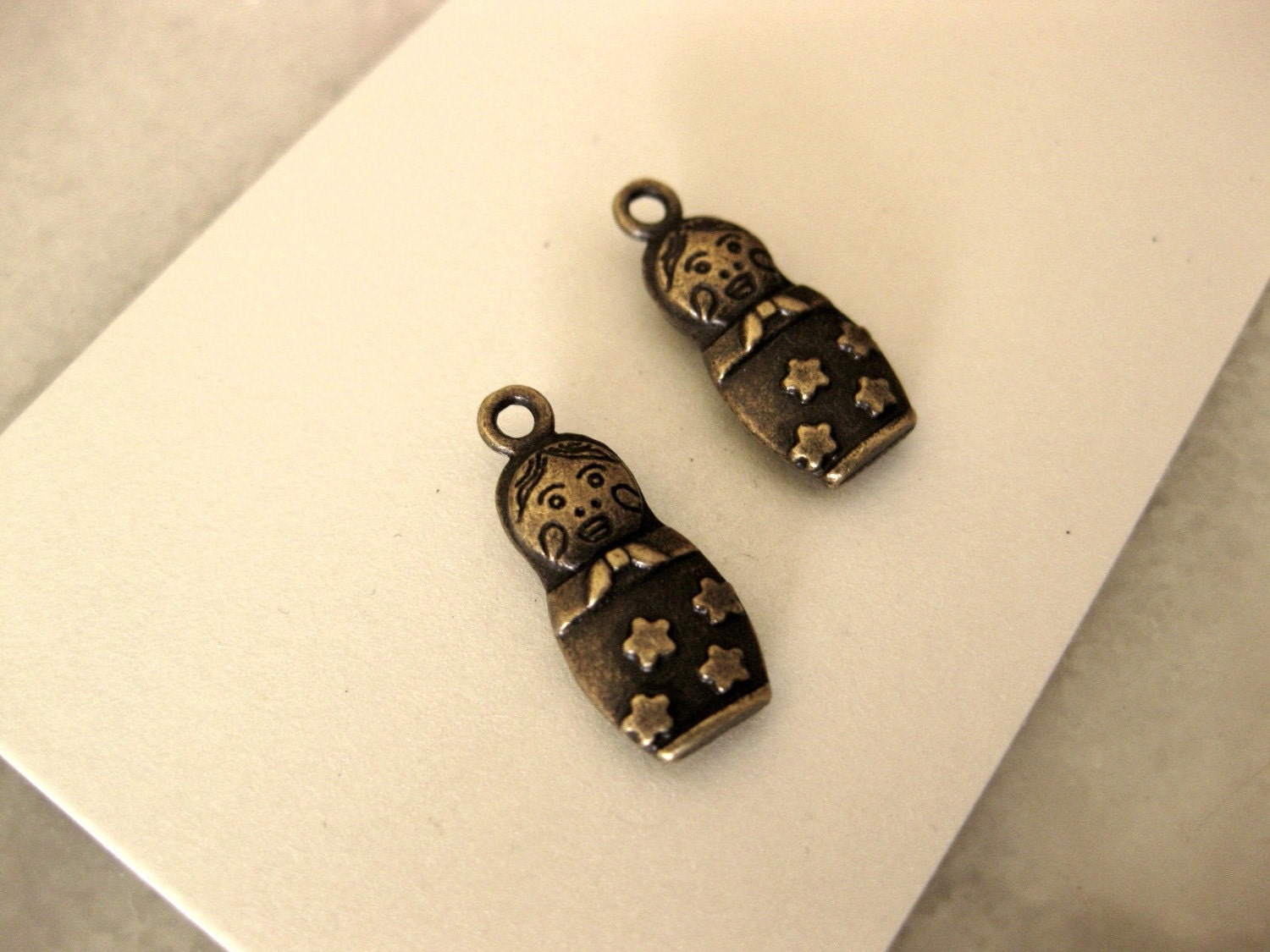 2 pcs antique brass babushka matryoshka doll charm