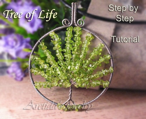 Tree of Life pendant jewelry tutorial - step by step coiled woven beaded wire wrapped wirework lesson - DIY instruction digital download pdf