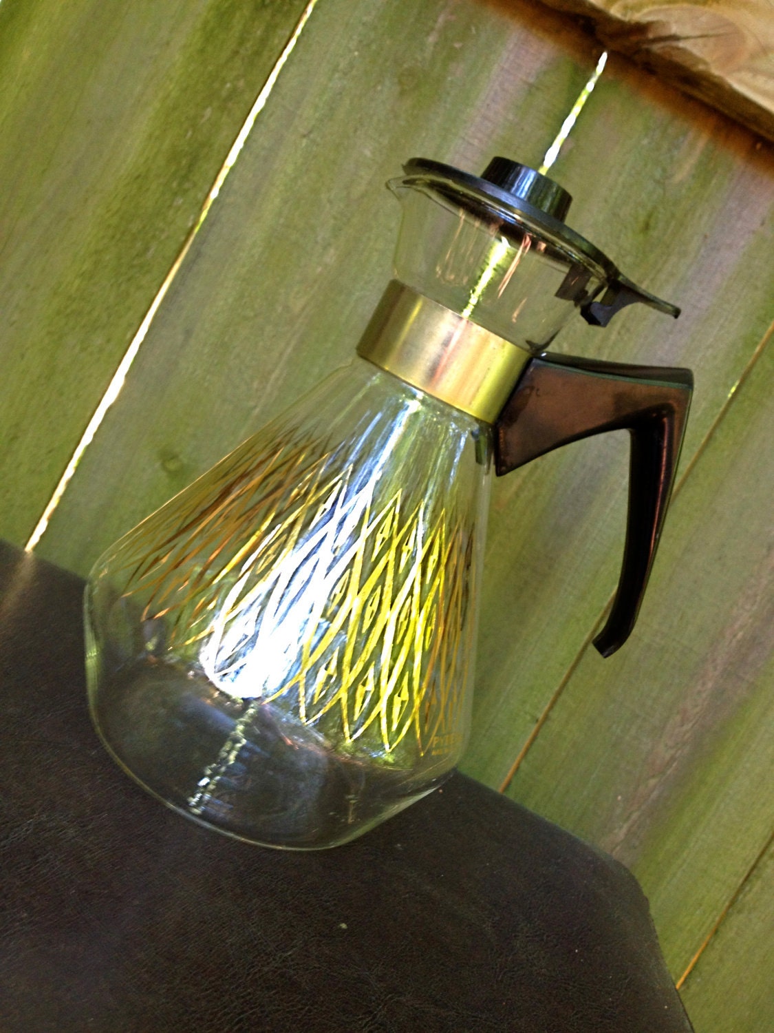 vintage midcentury carafe - pyrex glass/gold coffee pot