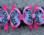 Zebra Print Boutique Hair Bows - Mini Boutique Hair Bow Set - Pigtail Hair Bow Set of 2