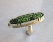 Green Turquoise Recycled Sterling Silver Ring Long Oval - Size 6 Ring