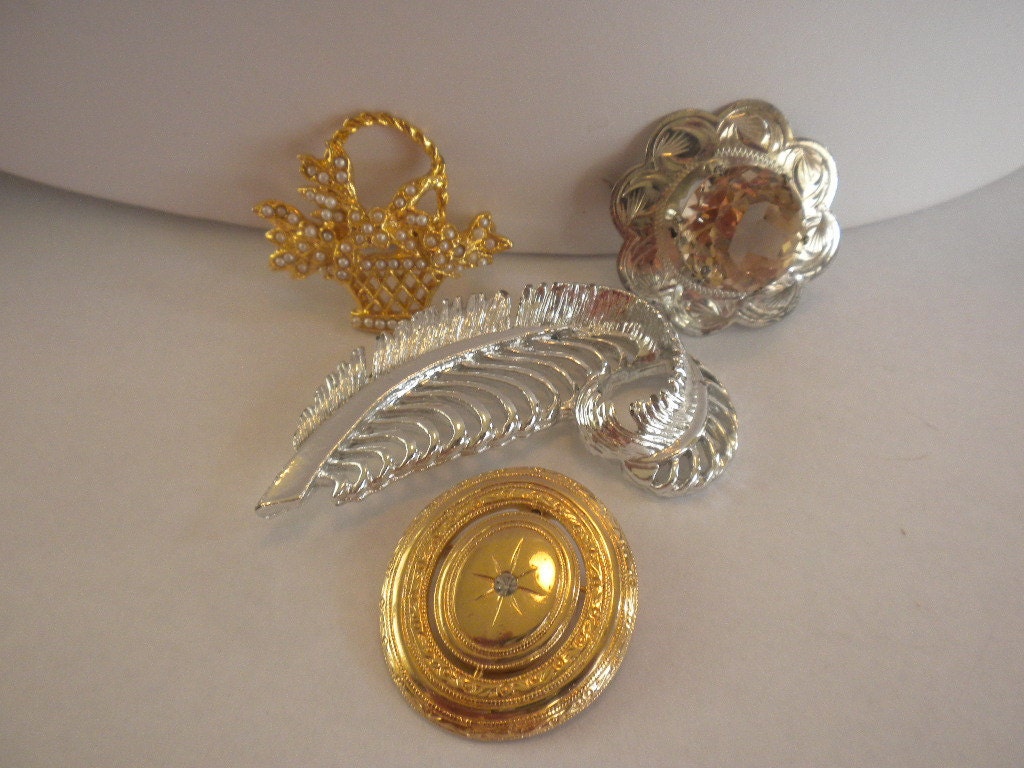 RESERVED...Vintage lot of 4 gold silver pins brooches FREE shipping in US