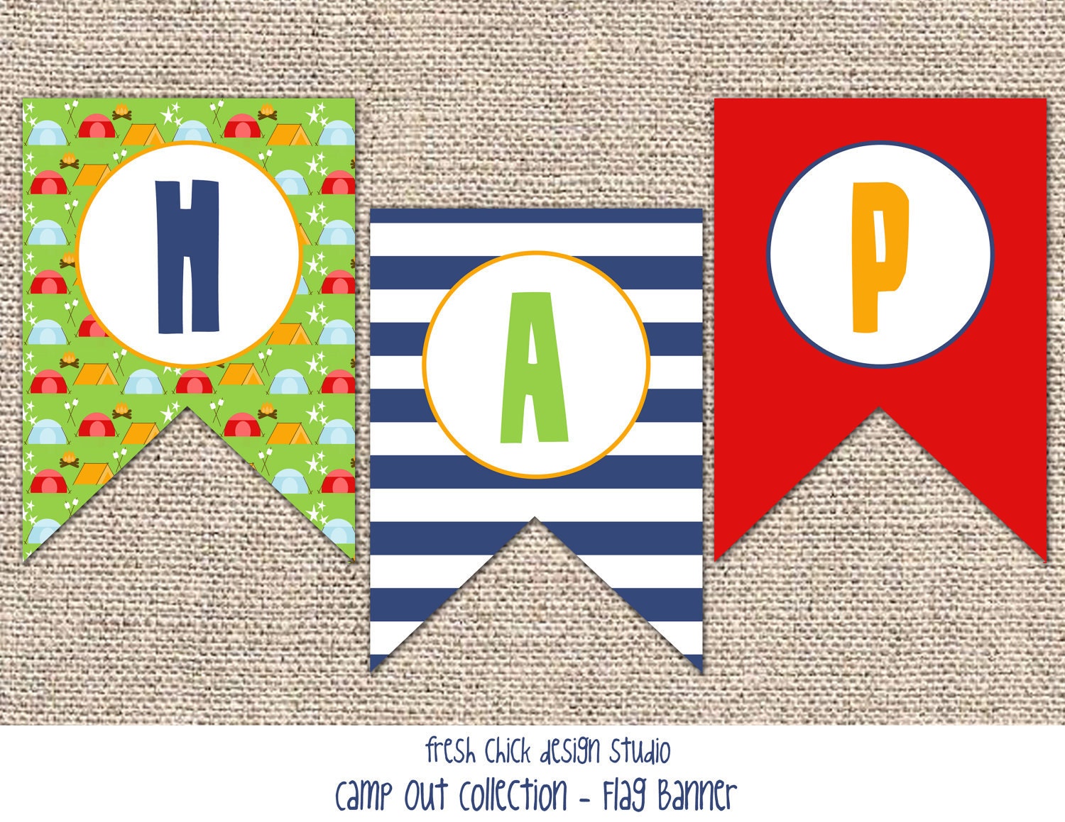 Printable Party Happy Birthday Flag Banner - Camp Out Collection Il_170x135