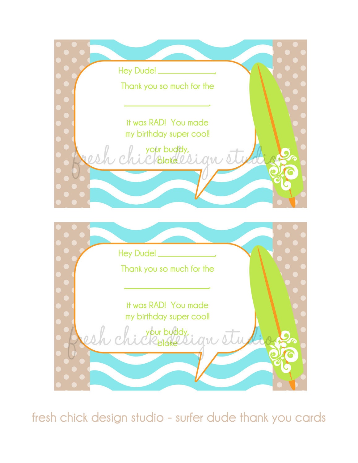 Printable Thank You Cards - Surfer Dude Collection Il_170x135
