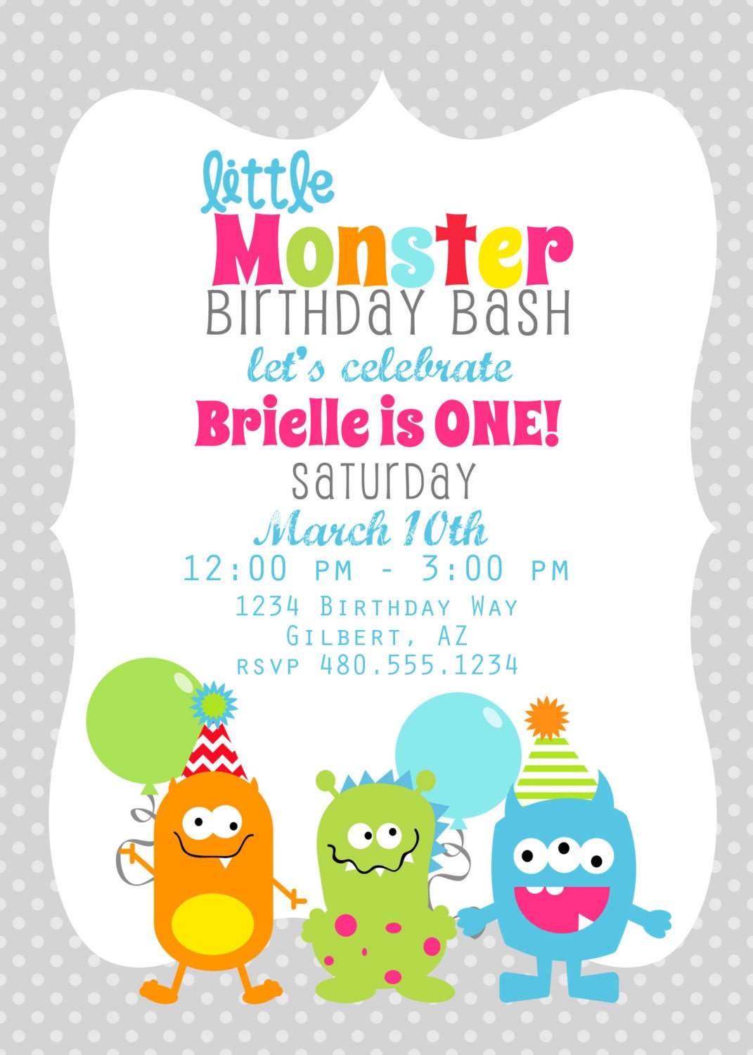PRINTABLE PARTY INVITATION - Little Monster Birthday or Baby Shower Invite - Fresh Chick Designs Il_170x135