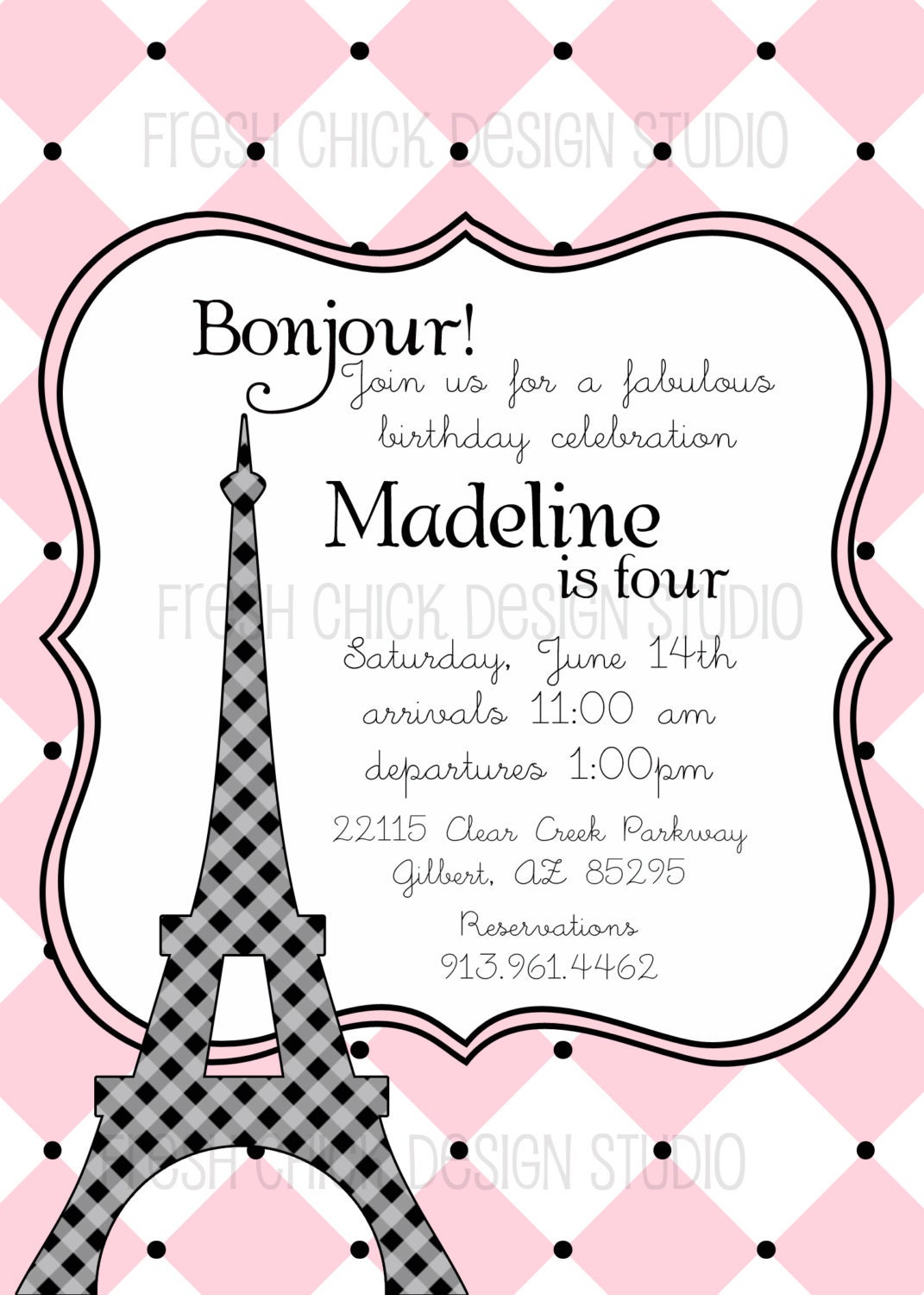 Printable Birthday Party Invitation - Pink Paris Birthday or Baby Shower- Fresh Chick Designs Il_170x135