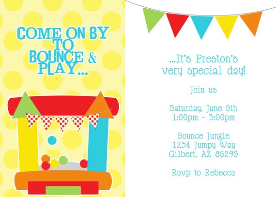Printable Party Invitation - Bounce House Birthday - Petite Party Studio Il_570xn