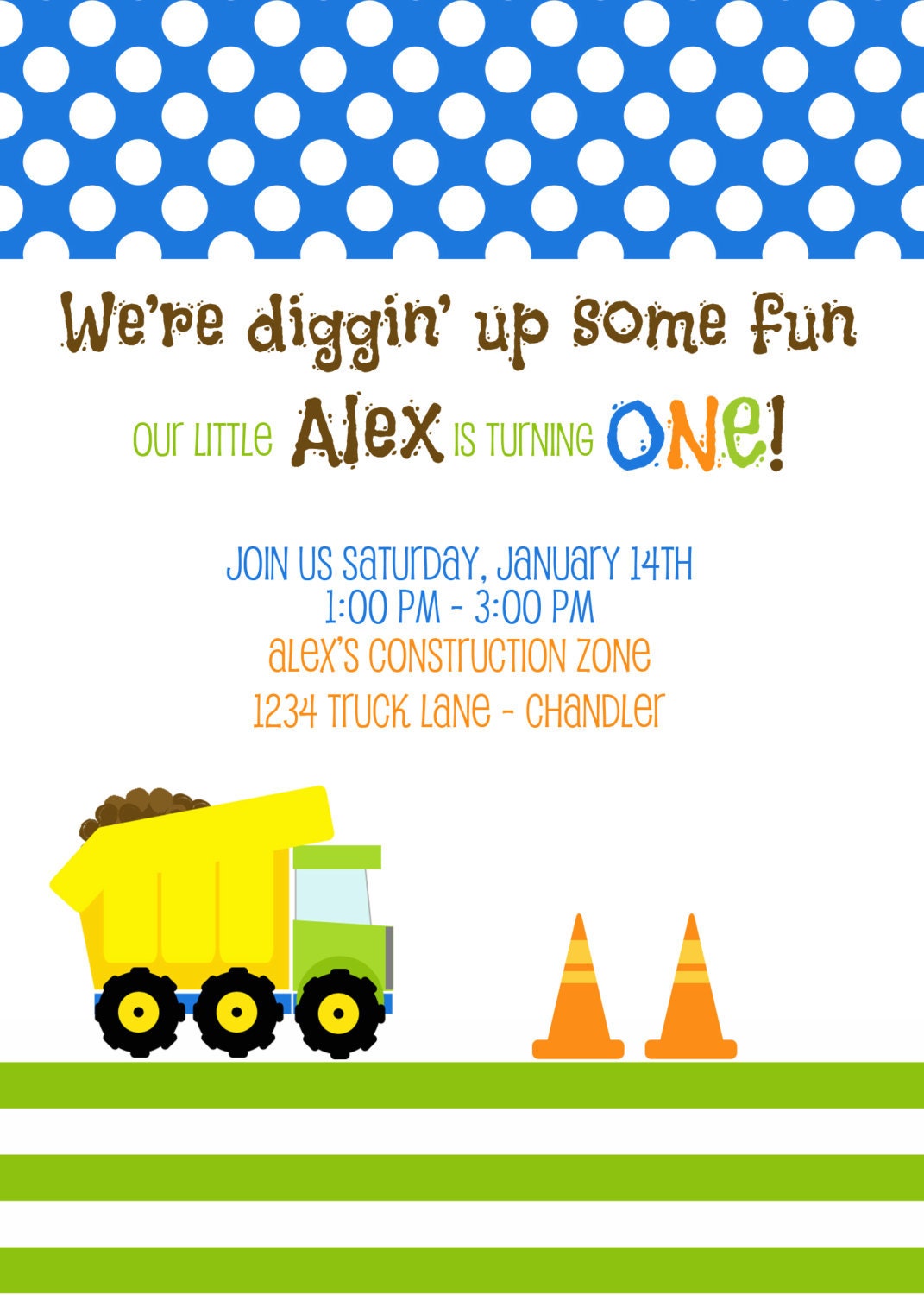 Construction Dump Truck Birthday Party or Baby Shower - Printable Invitation - Fresh Chick Design Studio Il_570xn
