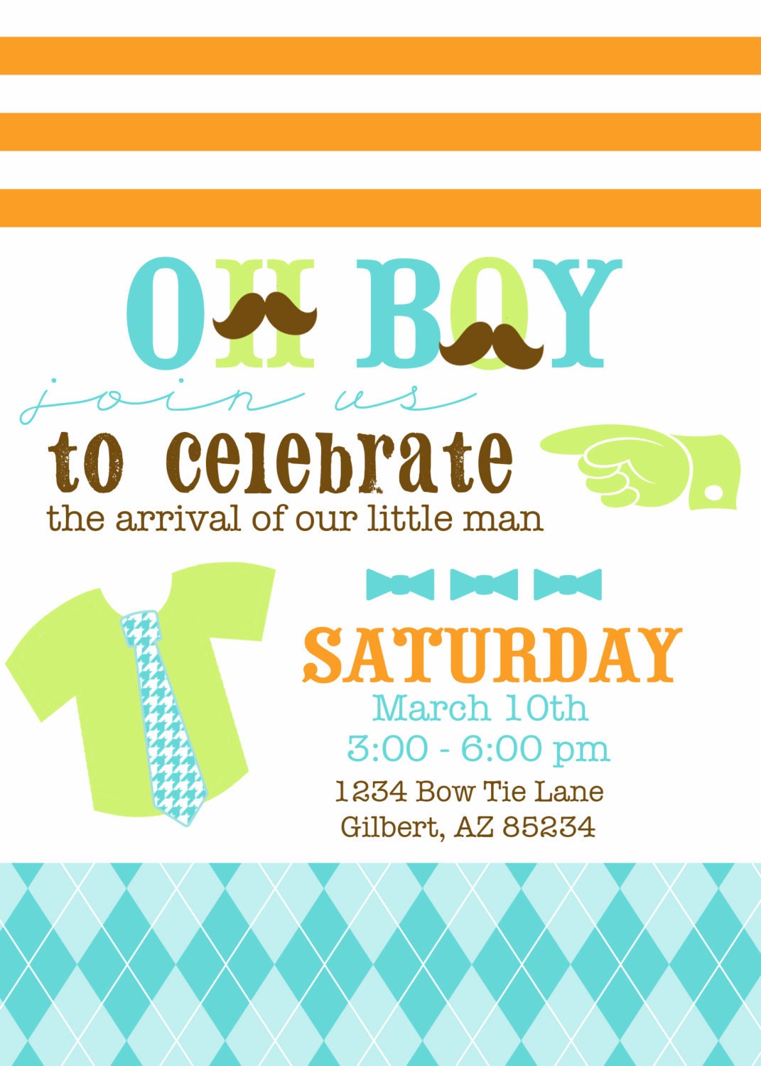 PRINTABLE PARTY INVITATION - Little Man Birthday or Baby Shower Invite - Fresh Chick Designs Il_570xn