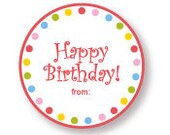 Happy Birthday Gift Labels Red with Multi Dot Border
