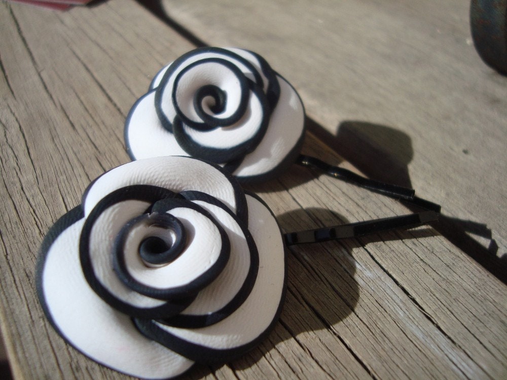 Black and White Rose Bobby Pins by Petal Cove