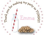 Milk and cookies birthday sticker -- personalized birthday sticker --  favor tag, address label, custom sticker, personalized stickers