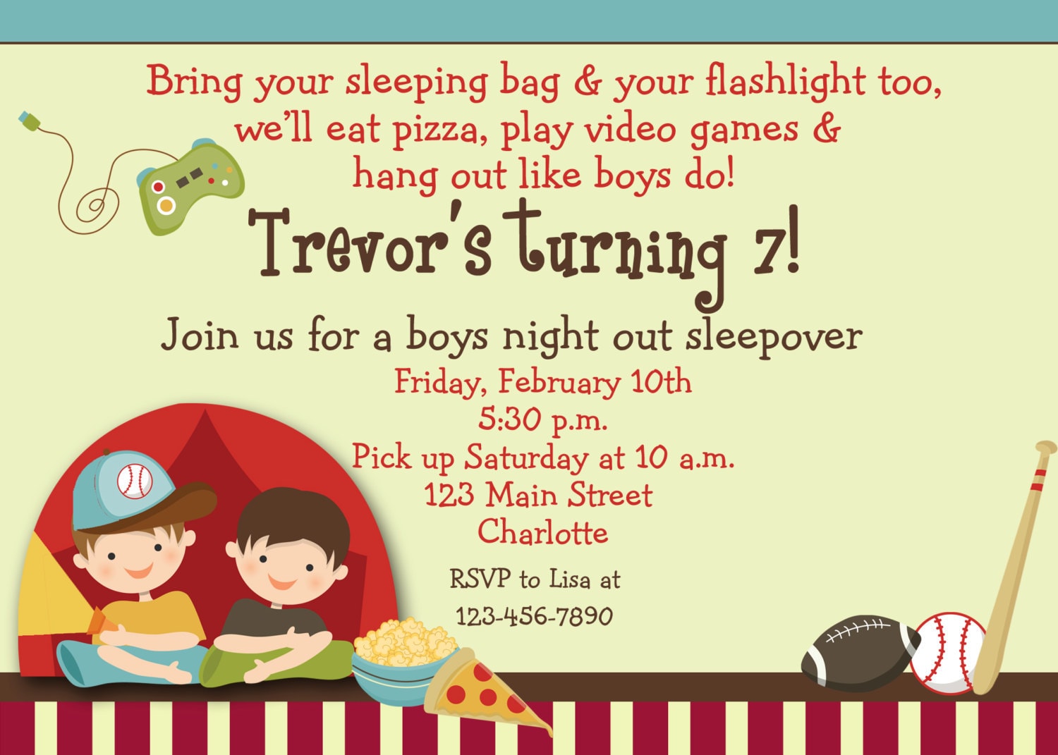 Boys Sleepover Birthday Party Invitation by TheButterflyPress