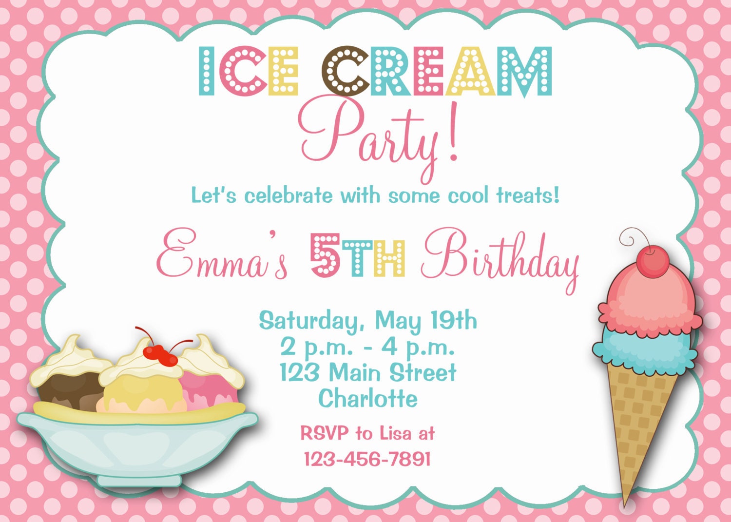 Ice Cream Party Birthday Invitation Ice Cream By Thebutterflypress