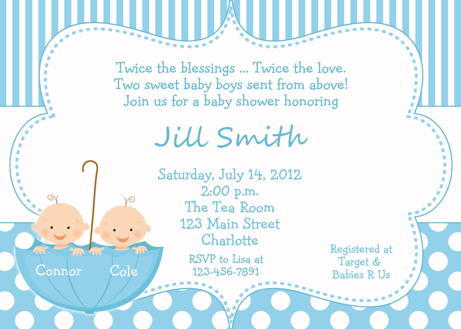 Twin Baby boys shower invitation twins by TheButterflyPress