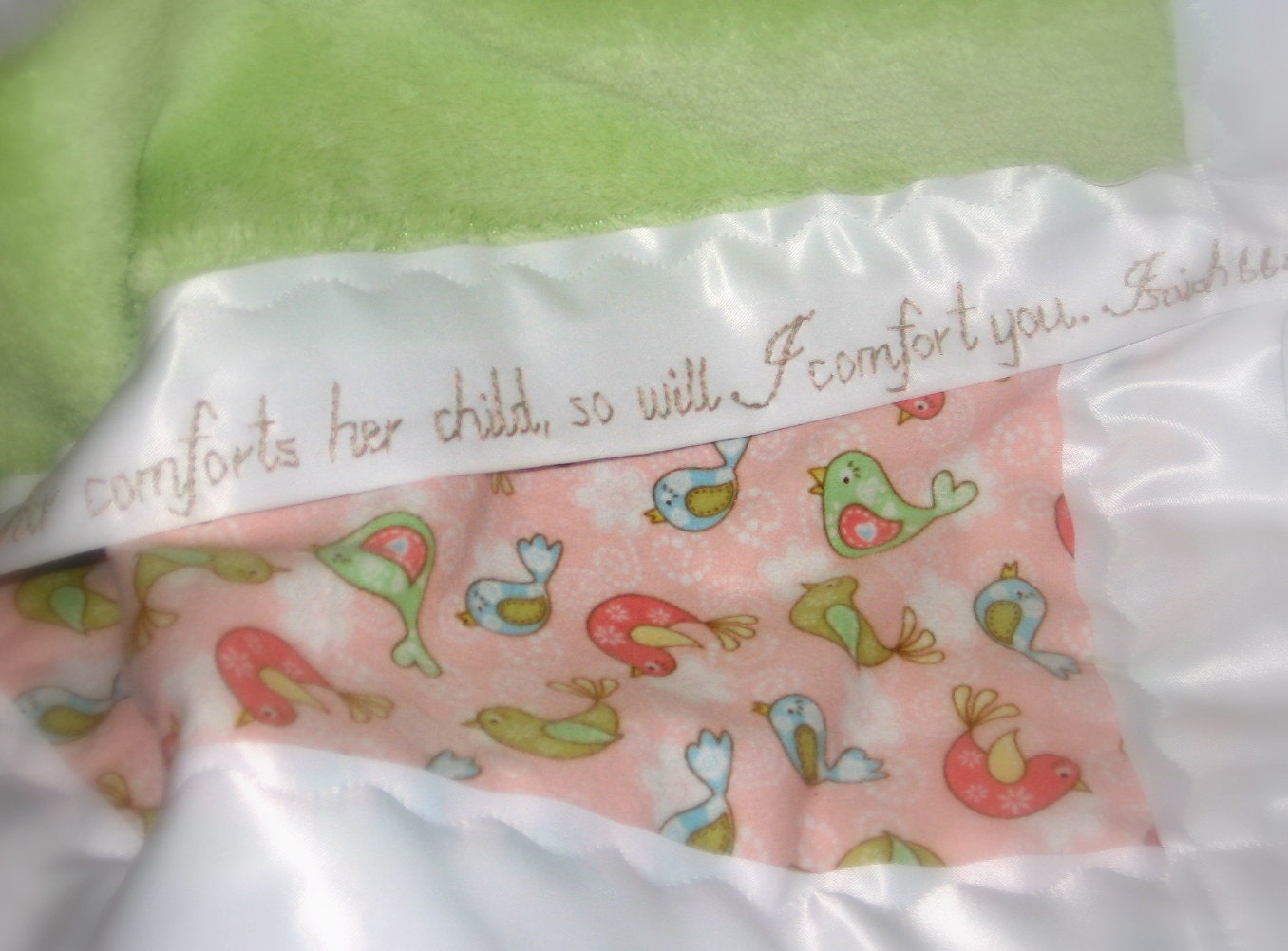 Embroidered Snuggle Minkie Blankie for Girls Sage Green with Bible Verse, Great Baby Shower Gift Holiday Gift under 25