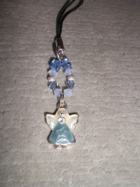 Blue White Angel Swarovski Crystals Cell Phone Charm Strap
