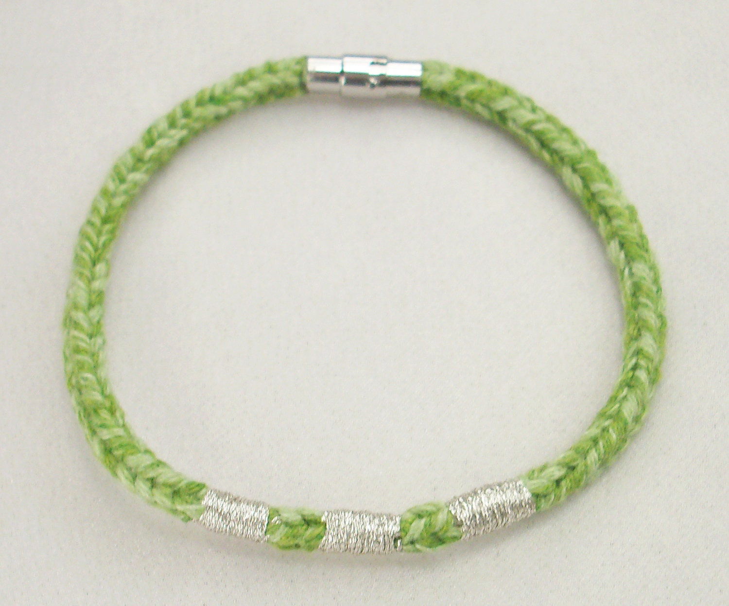 Green Recycled Cotton Silver Embroidered Magnetic Closure Vrlika Bracelet