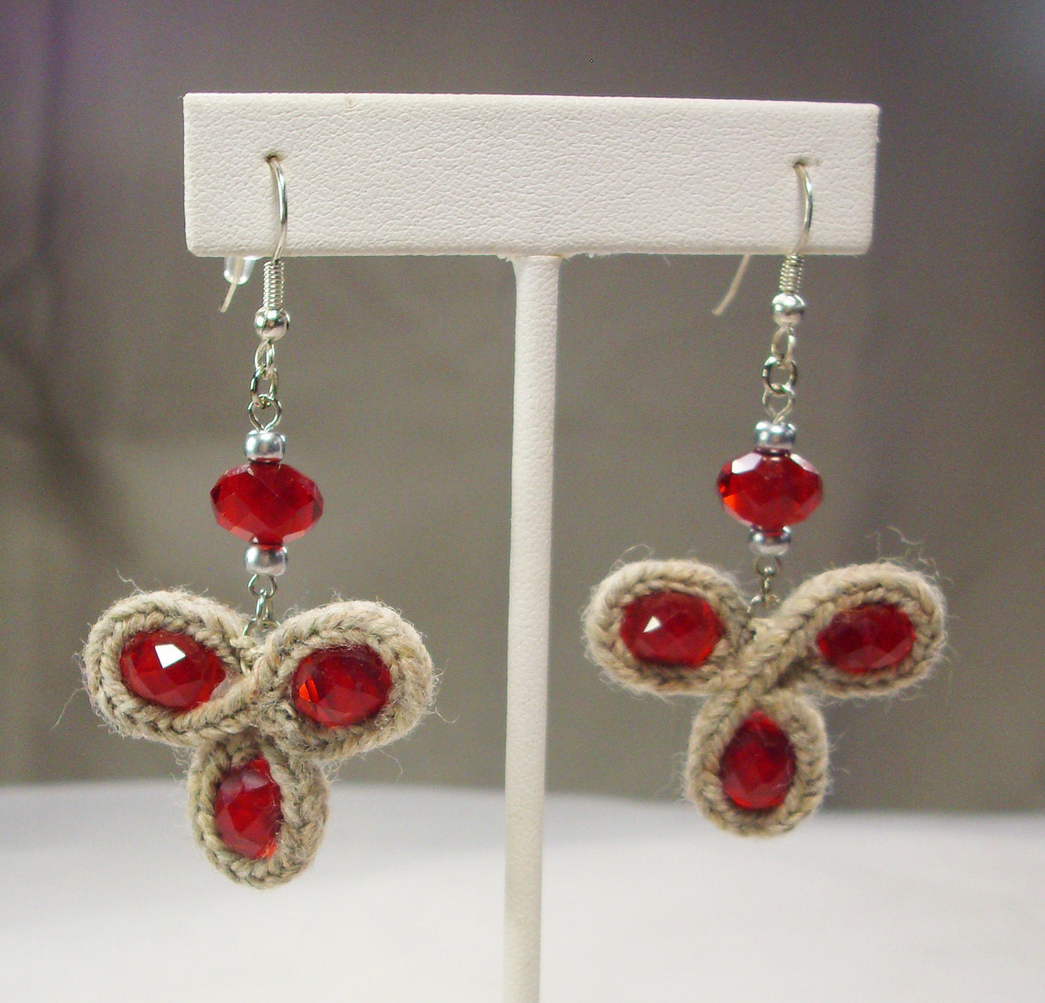 Pomegranate Sparkle Beige Corded Drop Earrings - Dinara Beige Drop Earrings