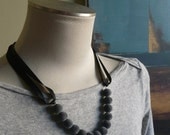 Black and Grey Beaded Grosgrain Ribbon Necklace